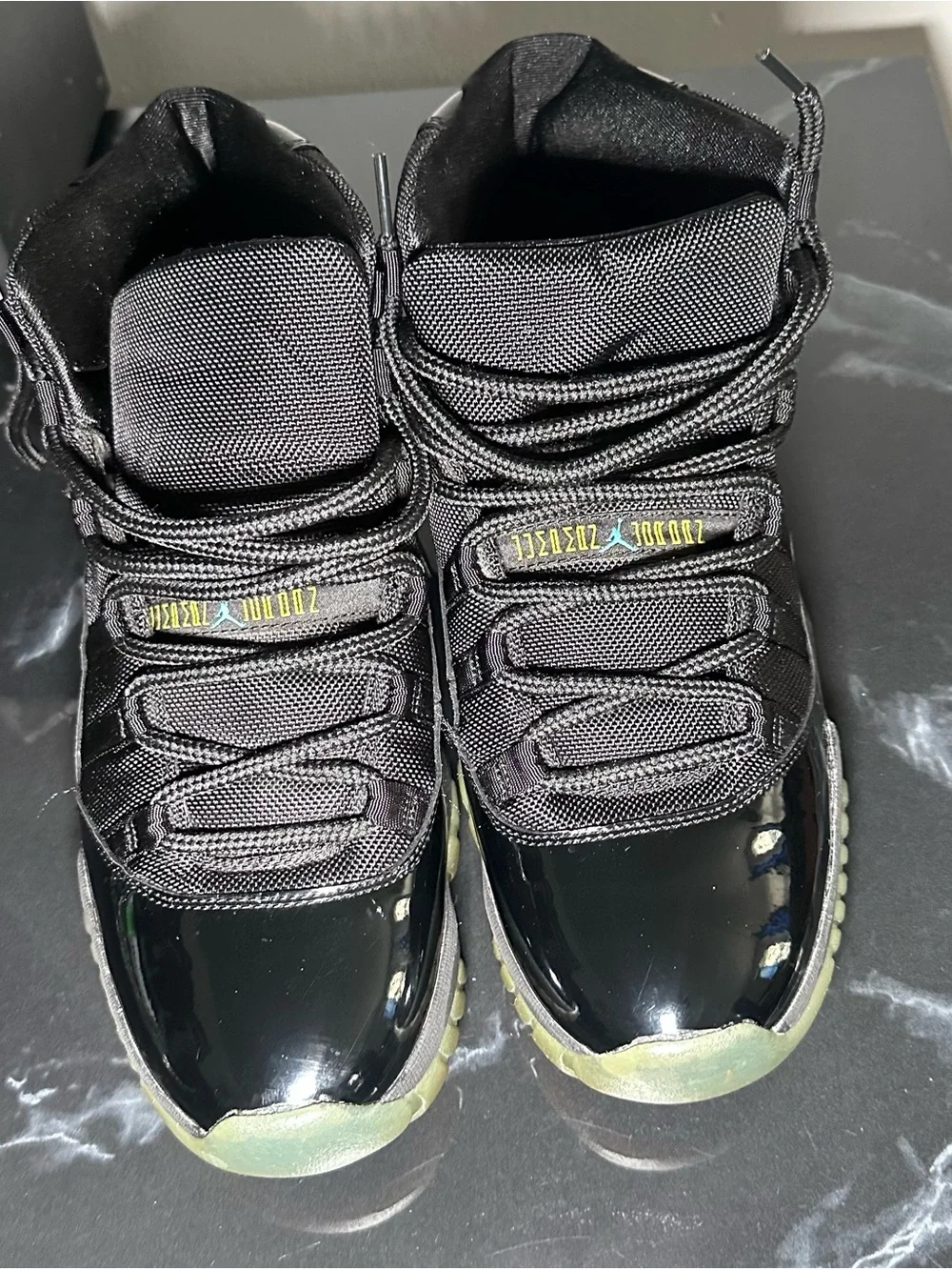 Jordan Kids Black with Green-Tinted Sole Retro Sneakers